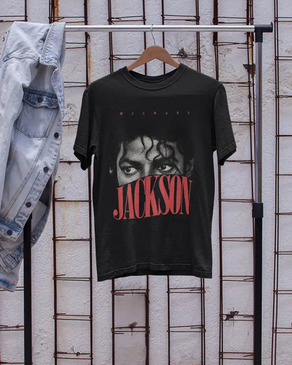 AWBlack Michael Jackson 'Eyes' Vintage Typography Music Graphic T-Shirt for Men | Premium 180 GSM 100% Cotton Printed Black Tee | Regular Fit, Oversize Fit & Plus Size Fit