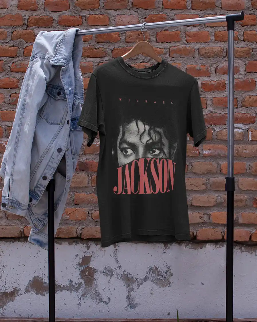 AWBlack Michael Jackson 'Eyes' Vintage Typography Music Graphic T-Shirt for Men | Premium 180 GSM 100% Cotton Printed Black Tee | Regular Fit, Oversize Fit & Plus Size Fit