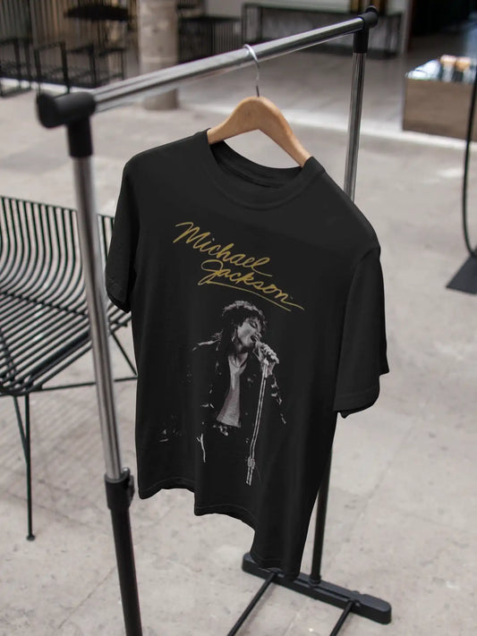 AWBlack Michael Jackson 'Live in Concert' Signature Music Graphic T-Shirt for Men | Premium 180 GSM 100% Cotton Printed Black Tee | Regular Fit, Oversize Fit & Plus Size Fit