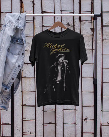 AWBlack Michael Jackson 'Live in Concert' Signature Music Graphic T-Shirt for Men | Premium 180 GSM 100% Cotton Printed Black Tee | Regular Fit, Oversize Fit & Plus Size Fit