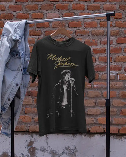 AWBlack Michael Jackson 'Live in Concert' Signature Music Graphic T-Shirt for Men | Premium 180 GSM 100% Cotton Printed Black Tee | Regular Fit, Oversize Fit & Plus Size Fit