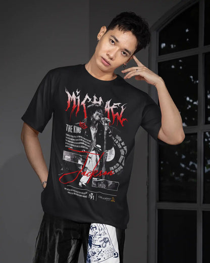 AWBlack Michael Jackson 'The King' Vintage Collage Music Graphic T-Shirt for Men | Premium 180 GSM 100% Cotton Printed Black Tee | Regular Fit, Oversize Fit & Plus Size Fit