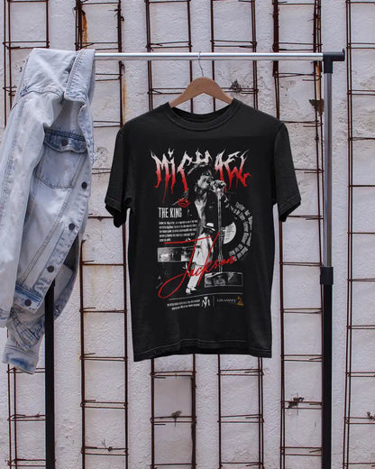 AWBlack Michael Jackson 'The King' Vintage Collage Music Graphic T-Shirt for Men | Premium 180 GSM 100% Cotton Printed Black Tee | Regular Fit, Oversize Fit & Plus Size Fit