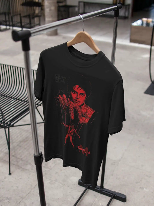 AWBlack Michael Jackson 'Thriller' Vintage Music Puppet Graphic T-Shirt for Men | Premium 180 GSM 100% Cotton Printed Black Tee | Regular Fit, Oversize Fit & Plus Size Fit