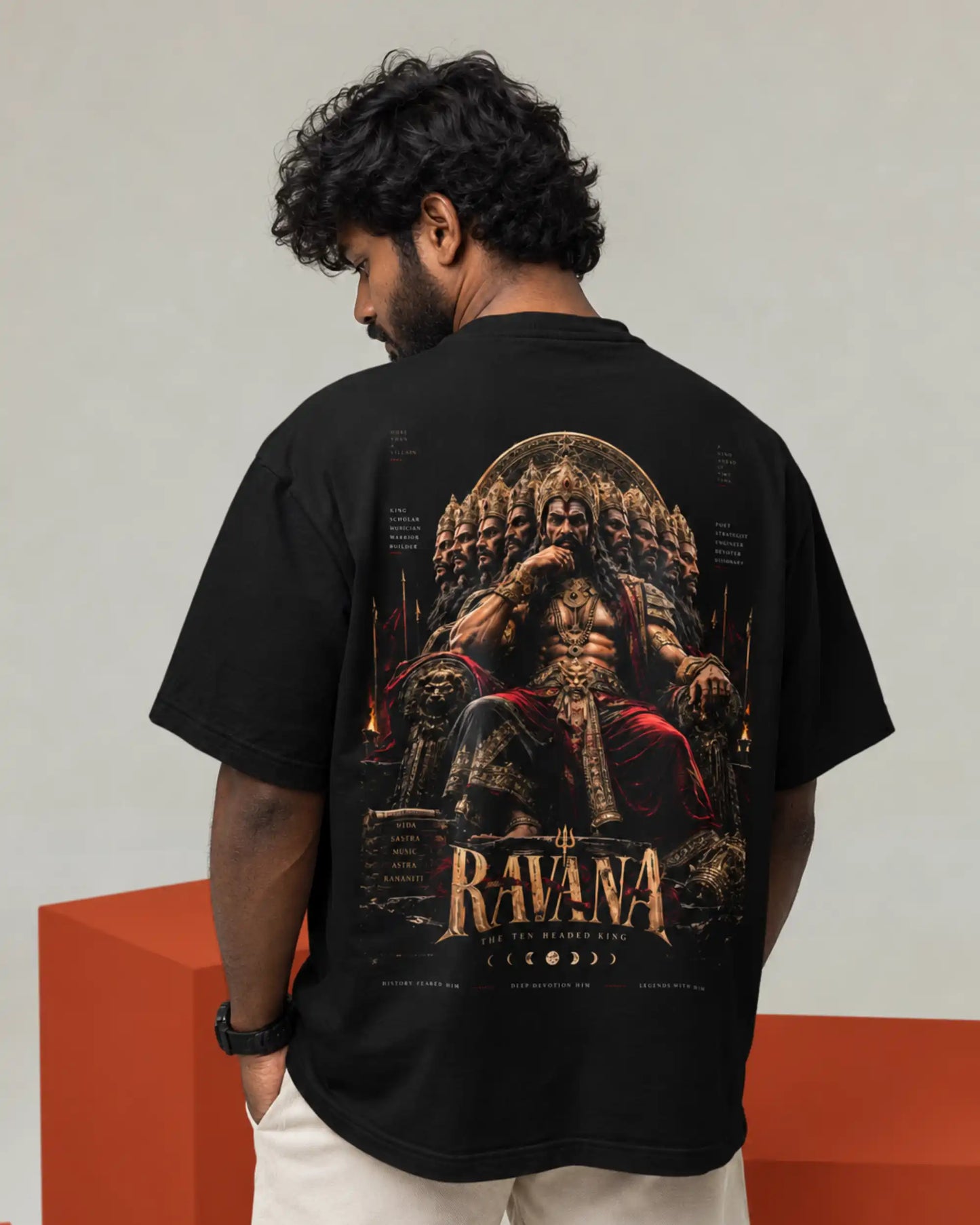 🔥🛕 Ravana Sovereign Plus-Size T-Shirt – Mythology Graphic Tee | 180 GSM Cotton S–7XL | AWBlack