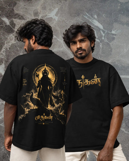 🔥🛕 Tamil Murugan Plus-Size T-Shirt – Mythology Graphic Tee | 180 GSM Cotton S–7XL | AWBlack