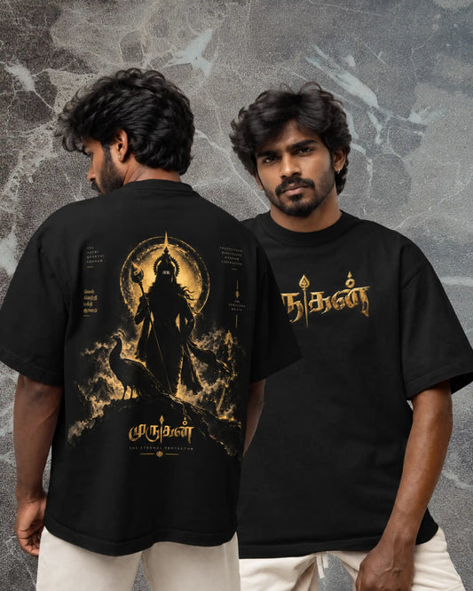 🔥🛕 Tamil Murugan Plus-Size T-Shirt – Mythology Graphic Tee | 180 GSM Cotton S–7XL | AWBlack