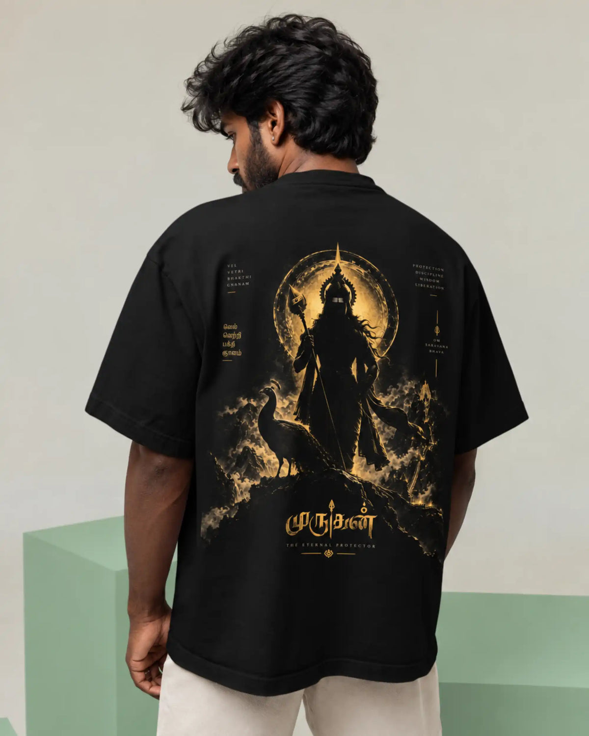 🔥🛕 Tamil Murugan Plus-Size T-Shirt – Mythology Graphic Tee | 180 GSM Cotton S–7XL | AWBlack