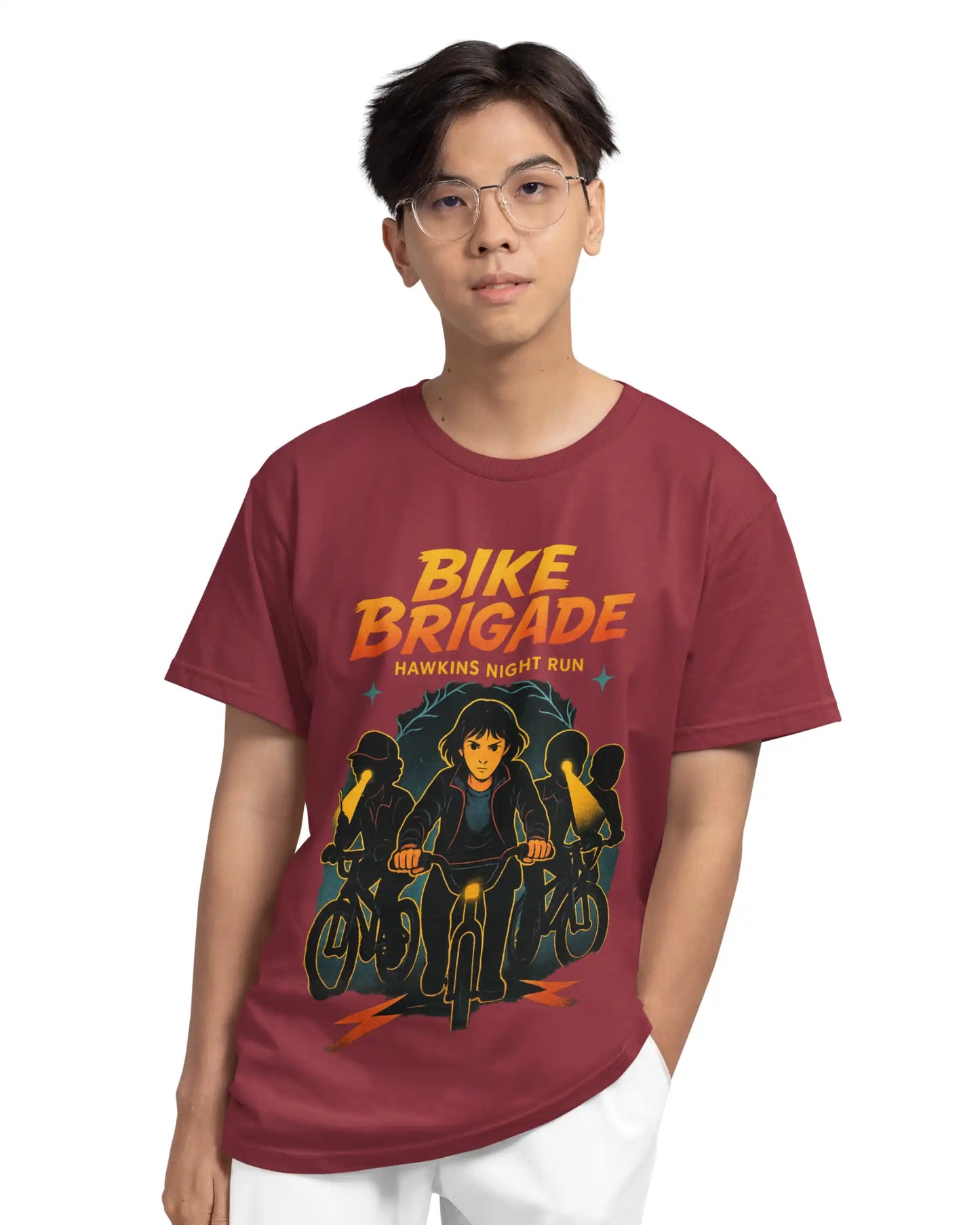 Bike Brigade Stranger Things Hawkins Night Run T-Shirt  | Multi-Fit Premium 180 GSM | S-7XL