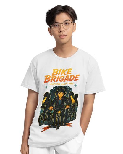 Bike Brigade Stranger Things Hawkins Night Run T-Shirt  | Multi-Fit Premium 180 GSM | S-7XL