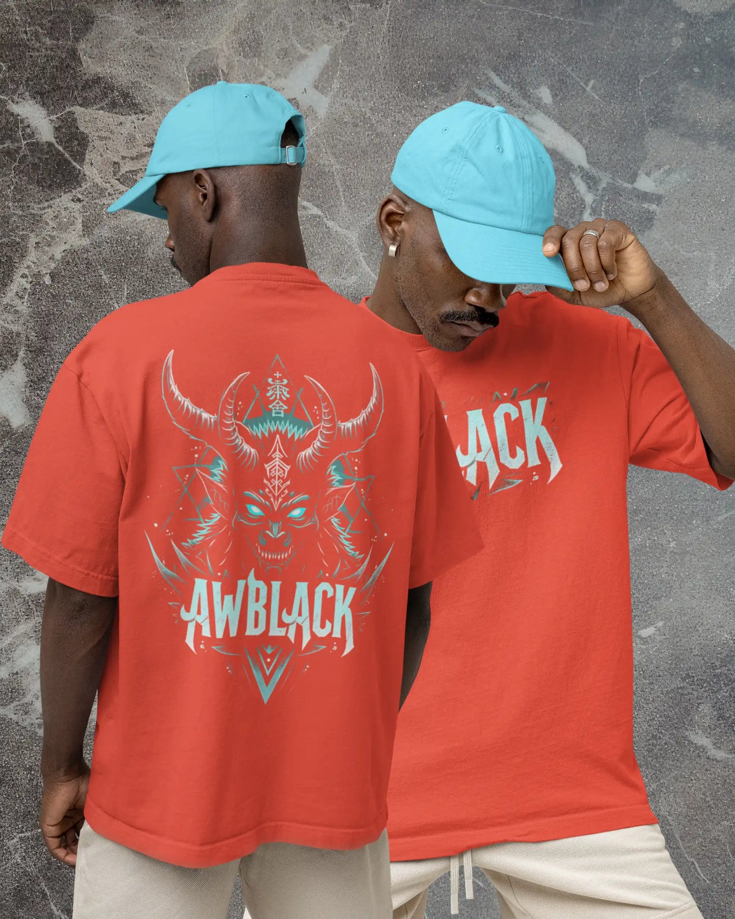 AWBlack demon horn graphic plus size tshirt in red oversized fit – 240 GSM