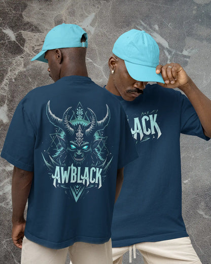 AWBlack demon horn graphic plus size tshirt in navy blue oversized fit – 240 GSM