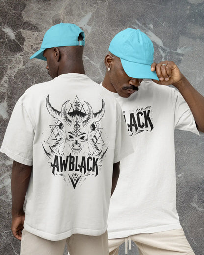 AWBlack demon horn graphic plus size tshirt in white oversized fit – 240 GSM