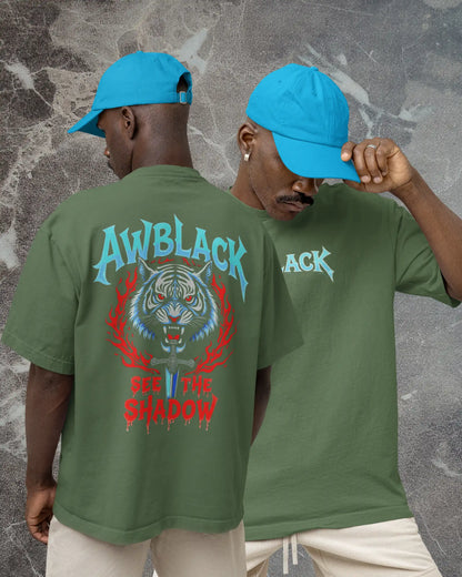 AWBlack fierce tiger graphic plus size tshirt in forest green oversized fit – 240 GSM