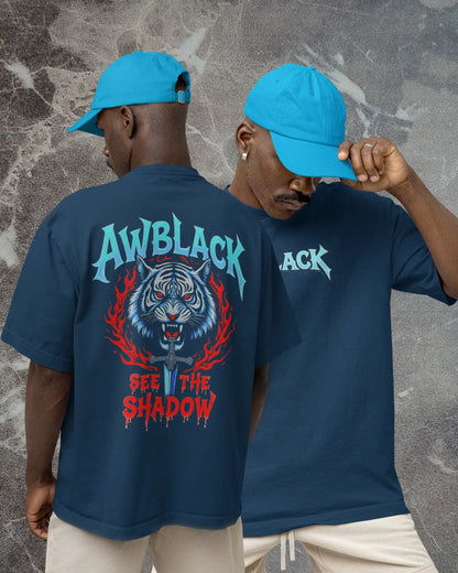 AWBlack fierce tiger graphic plus size tshirt in navy blue oversized fit – 240 GSM