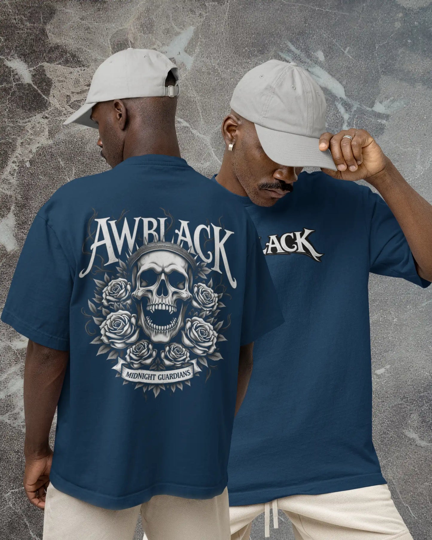 Gothic Skull Rose Oversized T-Shirt (240 GSM Cotton) – Midnight Guardian Back Print
