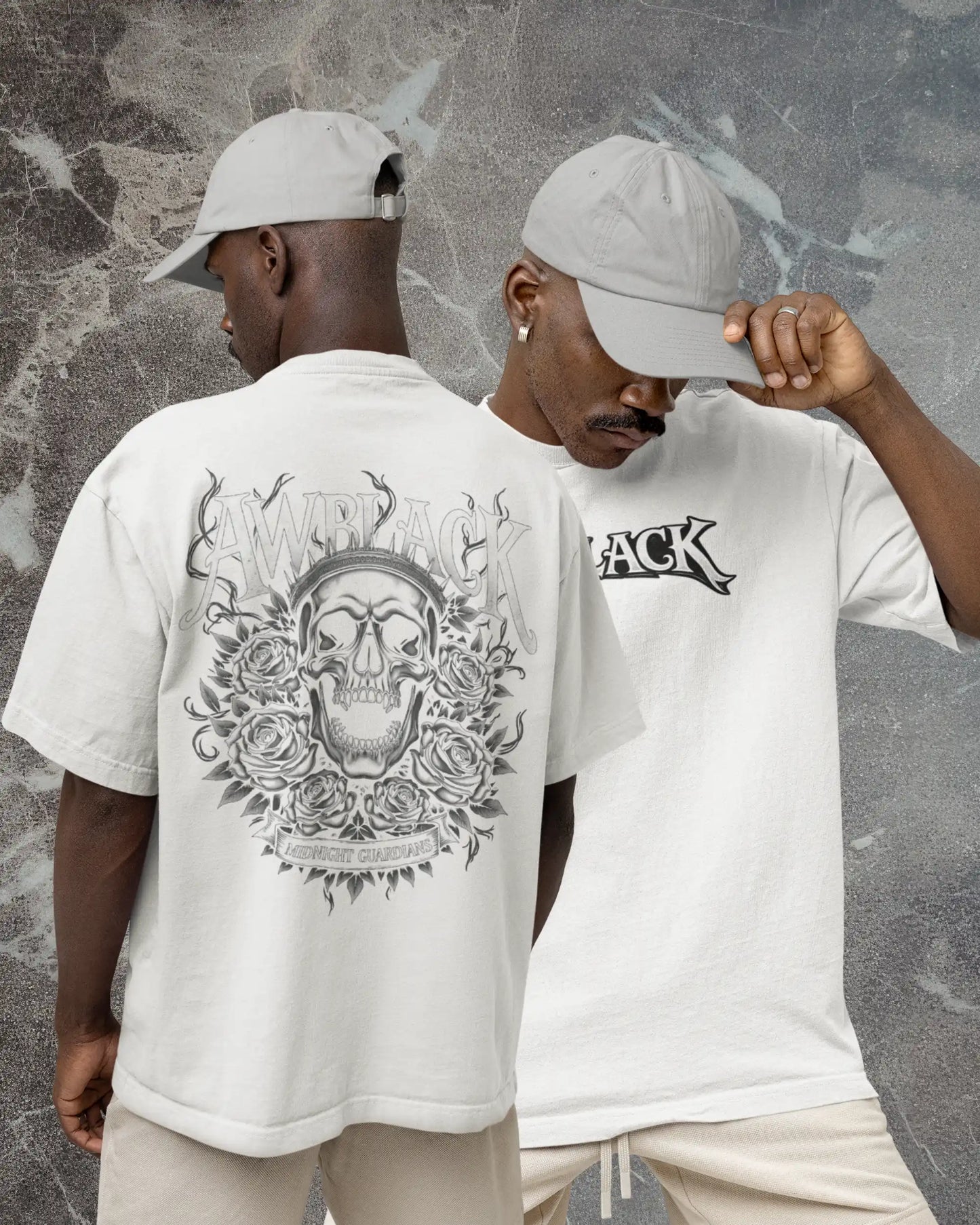 Gothic Skull Rose Oversized T-Shirt (240 GSM Cotton) – Midnight Guardian Back Print