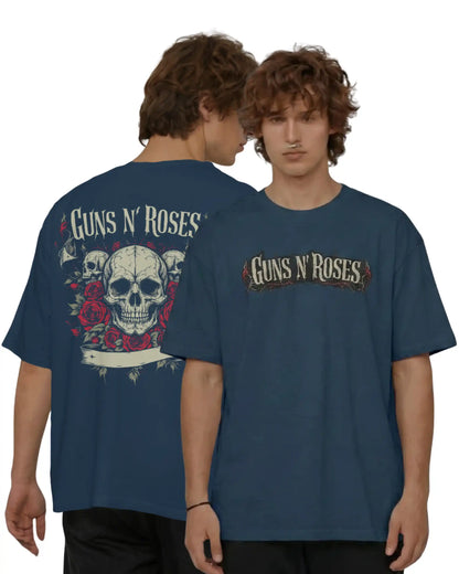 AWBlack Guns N Roses navy blue oversized t shirt 240 GSM rock band graphic tee front and back design