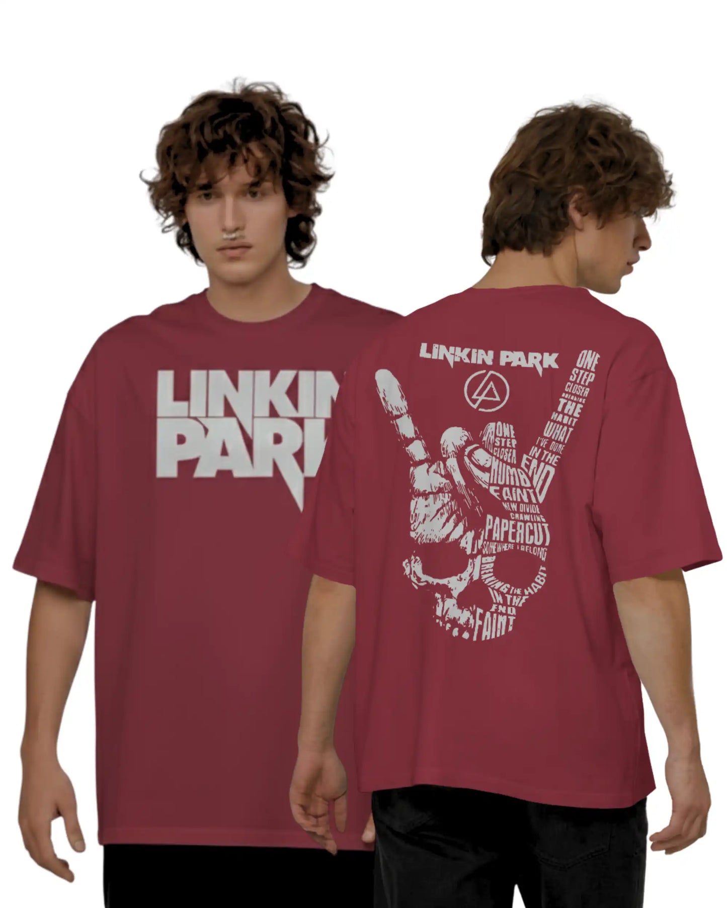 Linkin Park maroon oversized rock band t shirt 240 GSM heavyweight cotton front and back graphic AWBlack