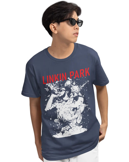 Navy blue Linkin Park plus size tshirt oversized fit – bold red logo and white graphic design – AWBlack store fashion