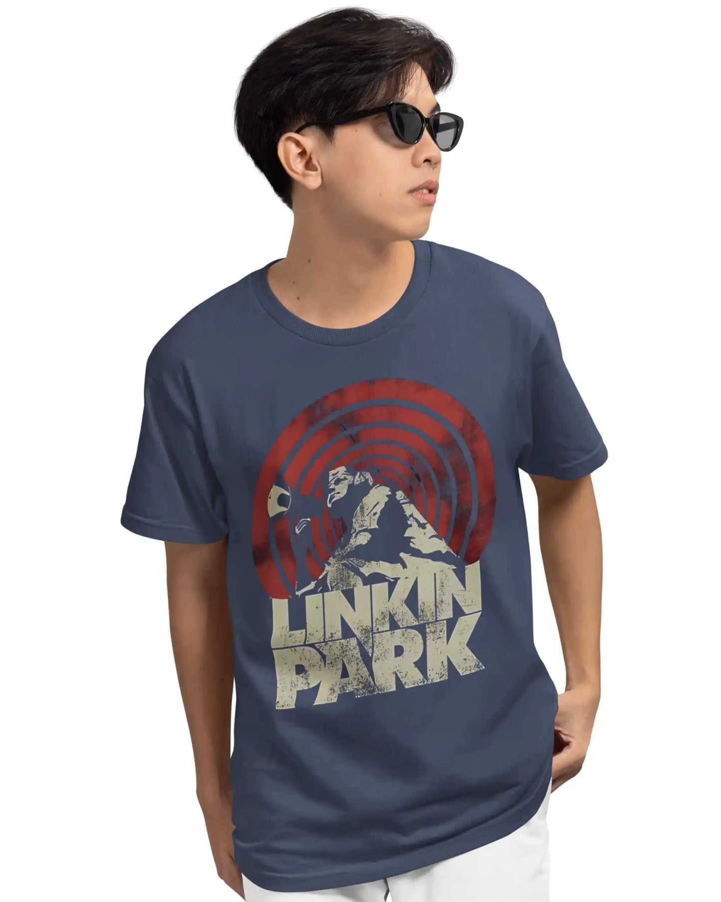 Navy blue Linkin Park rock band graphic T-shirt for men – premium cotton music band tee in regular, oversized and plus size fits by AWBlack India