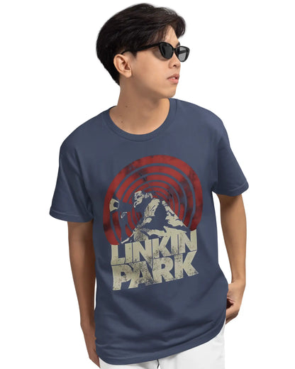 Navy blue Linkin Park rock band graphic T-shirt for men – premium cotton music band tee in regular, oversized and plus size fits by AWBlack India