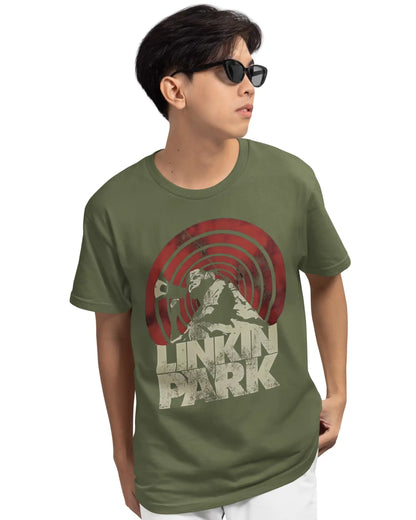Olive green Linkin Park rock band graphic T-shirt for men – premium cotton music band tee in regular, oversized and plus size fits by AWBlack India