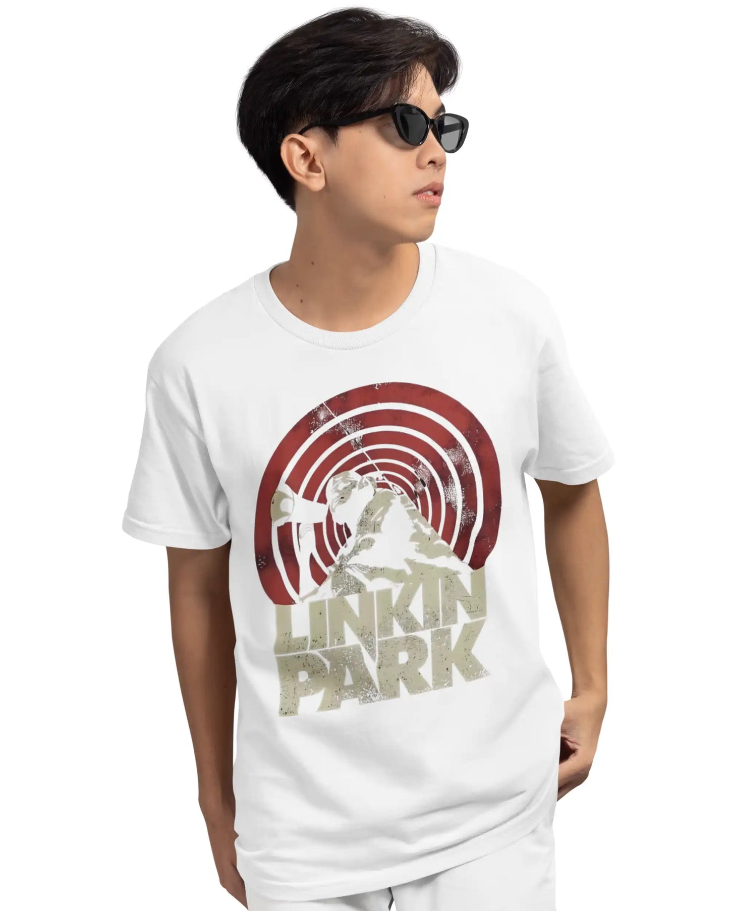 White Linkin Park rock band graphic T-shirt for men – premium cotton music band tee in regular, oversized and plus size fits by AWBlack India