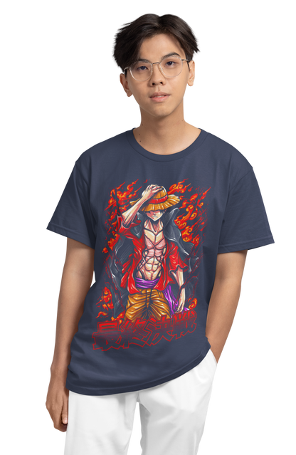 One Piece Luffy Burning Plus-Size T-Shirt | 180 GSM Multi-Fit Anime Graphic Tee S–7XL | AWBlack