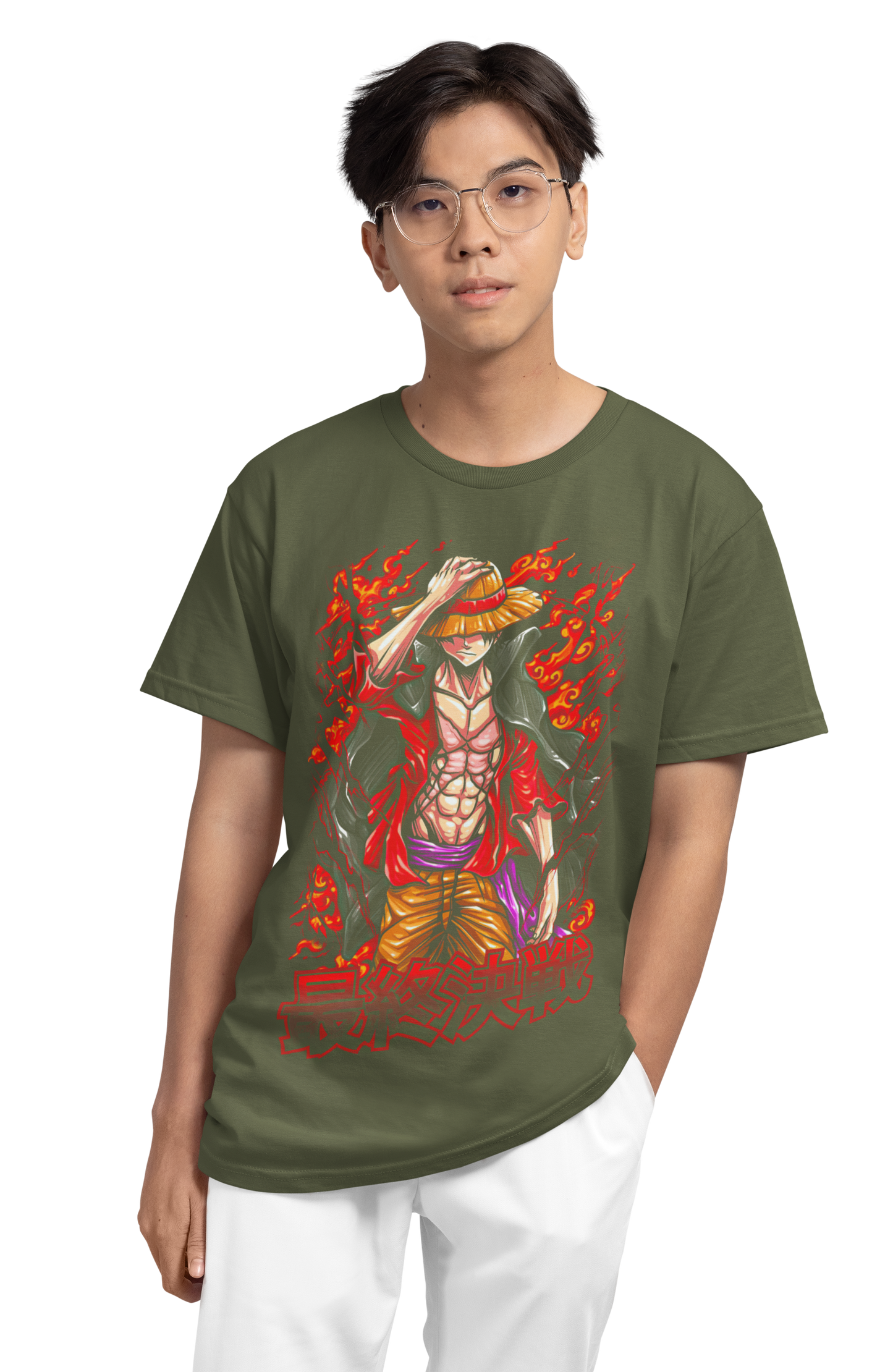 One Piece Luffy Burning Plus-Size T-Shirt | 180 GSM Multi-Fit Anime Graphic Tee S–7XL | AWBlack