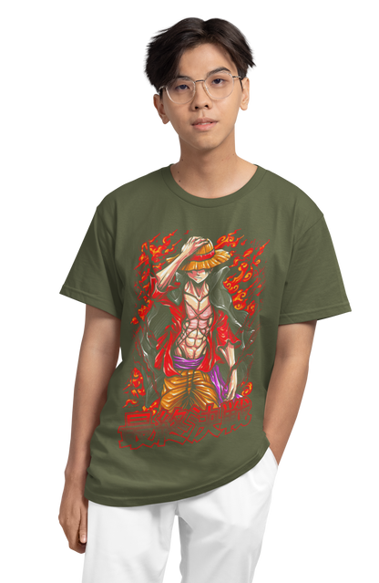 One Piece Luffy Burning Plus-Size T-Shirt | 180 GSM Multi-Fit Anime Graphic Tee S–7XL | AWBlack