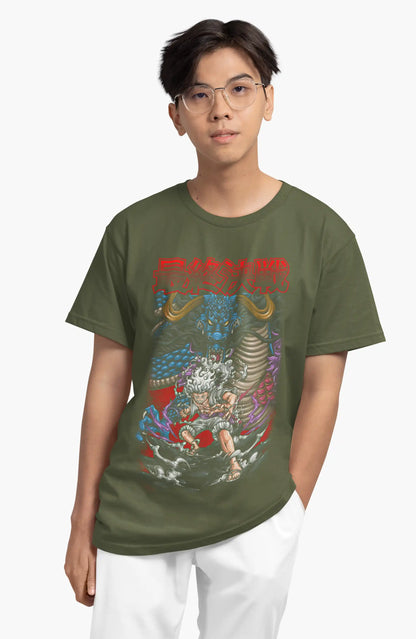 Plus-Size Luffy Dragon Fury One Piece T-Shirt | 180 GSM Premium Cotton | S–7XL | AWBlack