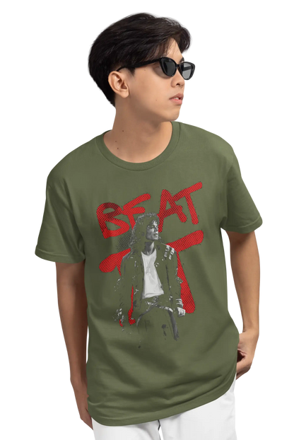 AWBlack Michael Jackson 'Beat It' Graffiti Music Graphic T-Shirt for Men | Premium 180 GSM 100% Cotton Printed Black Tee | Regular Fit, Oversize Fit & Plus Size Fit