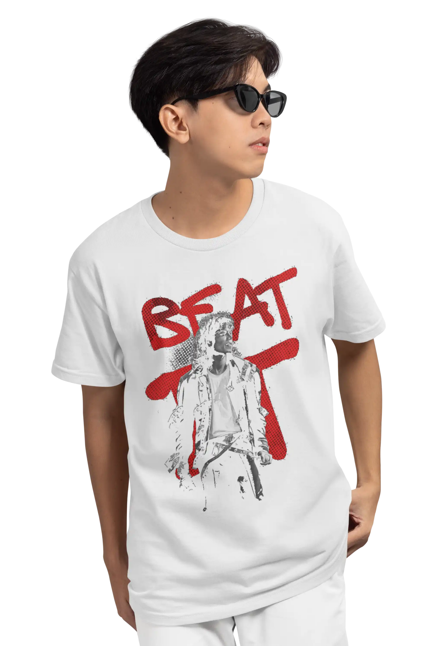 AWBlack Michael Jackson 'Beat It' Graffiti Music Graphic T-Shirt for Men | Premium 180 GSM 100% Cotton Printed Black Tee | Regular Fit, Oversize Fit & Plus Size Fit