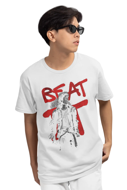AWBlack Michael Jackson 'Beat It' Graffiti Music Graphic T-Shirt for Men | Premium 180 GSM 100% Cotton Printed Black Tee | Regular Fit, Oversize Fit & Plus Size Fit