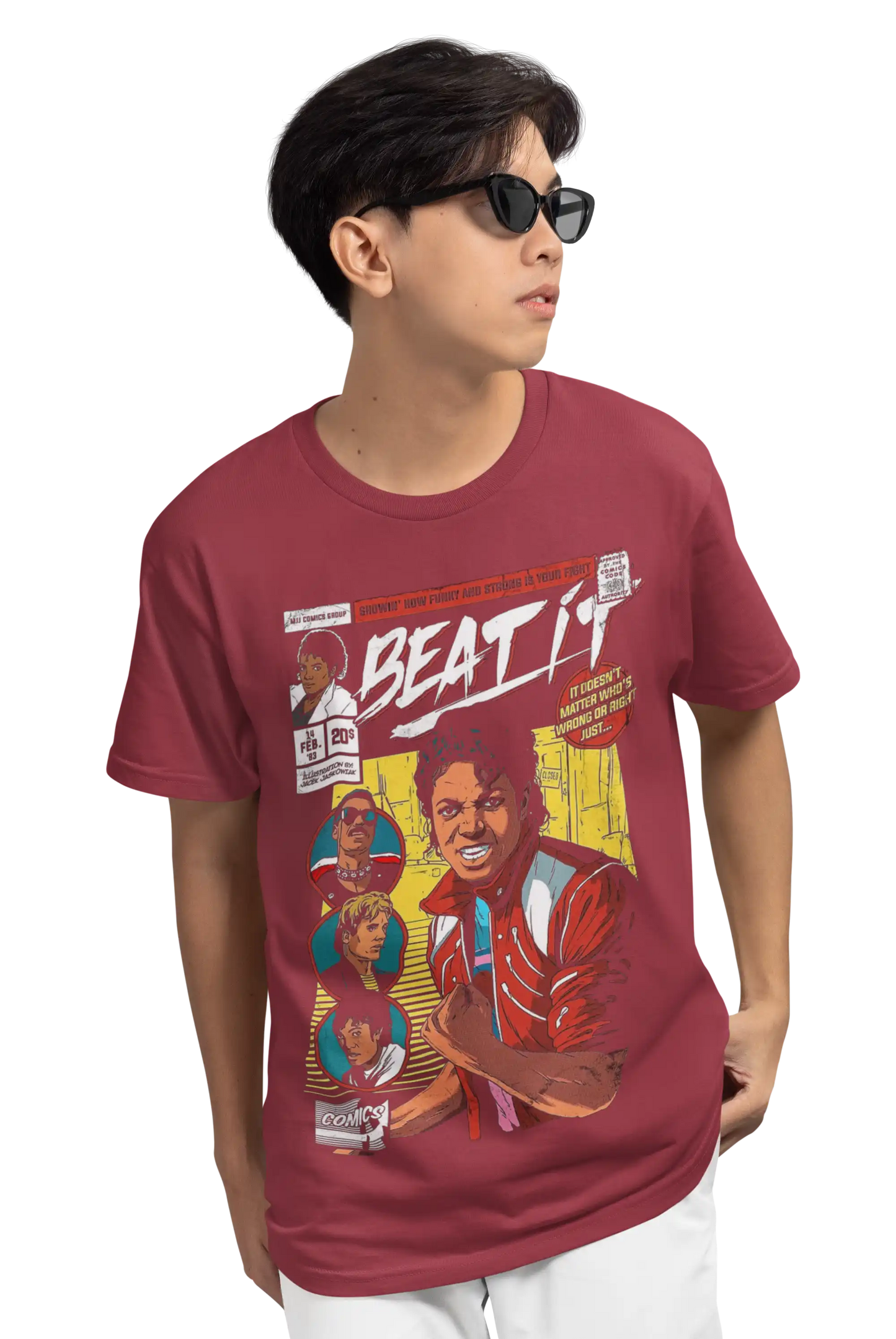 AWBlack Michael Jackson 'Beat It' Vintage Comic Book Music Graphic T-Shirt for Men | Premium 180 GSM 100% Cotton Printed Black Tee | Regular Fit, Oversize Fit & Plus Size Fit