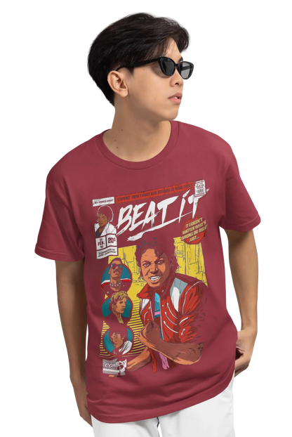 AWBlack Michael Jackson 'Beat It' Vintage Comic Book Music Graphic T-Shirt for Men | Premium 180 GSM 100% Cotton Printed Black Tee | Regular Fit, Oversize Fit & Plus Size Fit
