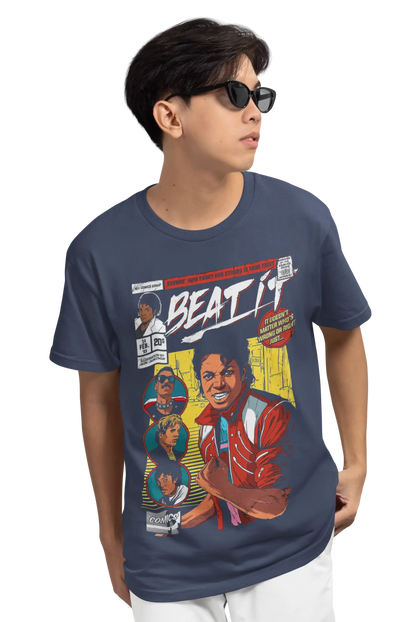 AWBlack Michael Jackson 'Beat It' Vintage Comic Book Music Graphic T-Shirt for Men | Premium 180 GSM 100% Cotton Printed Black Tee | Regular Fit, Oversize Fit & Plus Size Fit