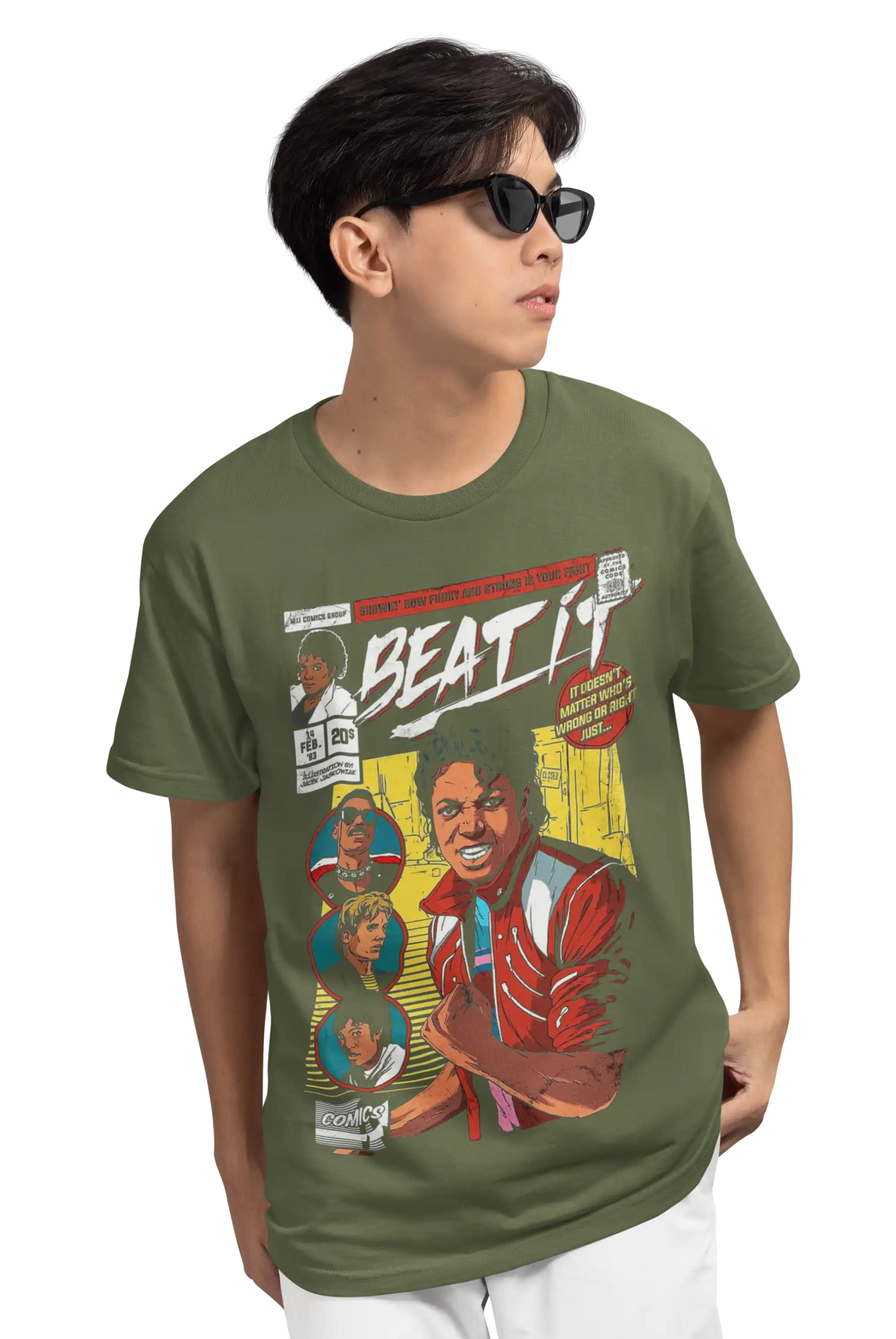 AWBlack Michael Jackson 'Beat It' Vintage Comic Book Music Graphic T-Shirt for Men | Premium 180 GSM 100% Cotton Printed Black Tee | Regular Fit, Oversize Fit & Plus Size Fit