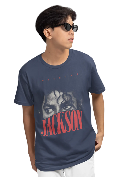 AWBlack Michael Jackson 'Eyes' Vintage Typography Music Graphic T-Shirt for Men | Premium 180 GSM 100% Cotton Printed Black Tee | Regular Fit, Oversize Fit & Plus Size Fit