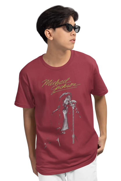 AWBlack Michael Jackson 'Live in Concert' Signature Music Graphic T-Shirt for Men | Premium 180 GSM 100% Cotton Printed Black Tee | Regular Fit, Oversize Fit & Plus Size Fit