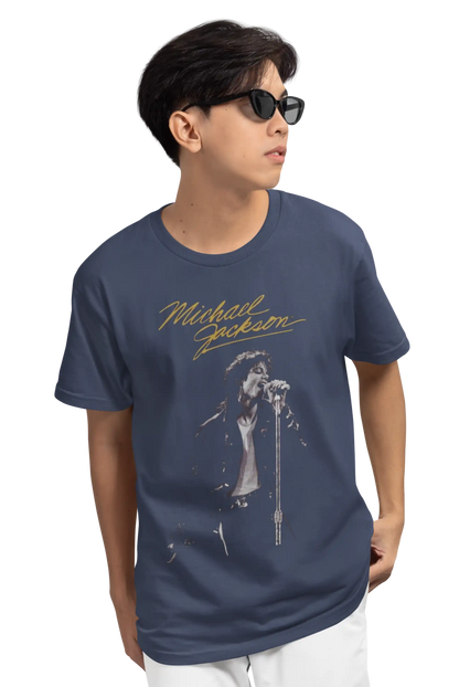 AWBlack Michael Jackson 'Live in Concert' Signature Music Graphic T-Shirt for Men | Premium 180 GSM 100% Cotton Printed Black Tee | Regular Fit, Oversize Fit & Plus Size Fit