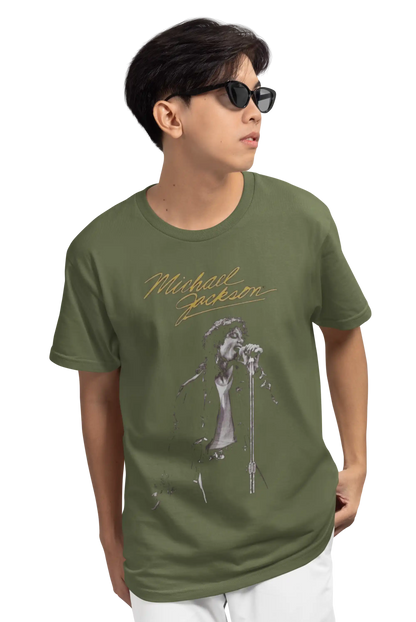 AWBlack Michael Jackson 'Live in Concert' Signature Music Graphic T-Shirt for Men | Premium 180 GSM 100% Cotton Printed Black Tee | Regular Fit, Oversize Fit & Plus Size Fit