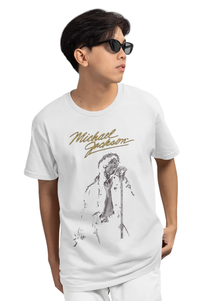 AWBlack Michael Jackson 'Live in Concert' Signature Music Graphic T-Shirt for Men | Premium 180 GSM 100% Cotton Printed Black Tee | Regular Fit, Oversize Fit & Plus Size Fit