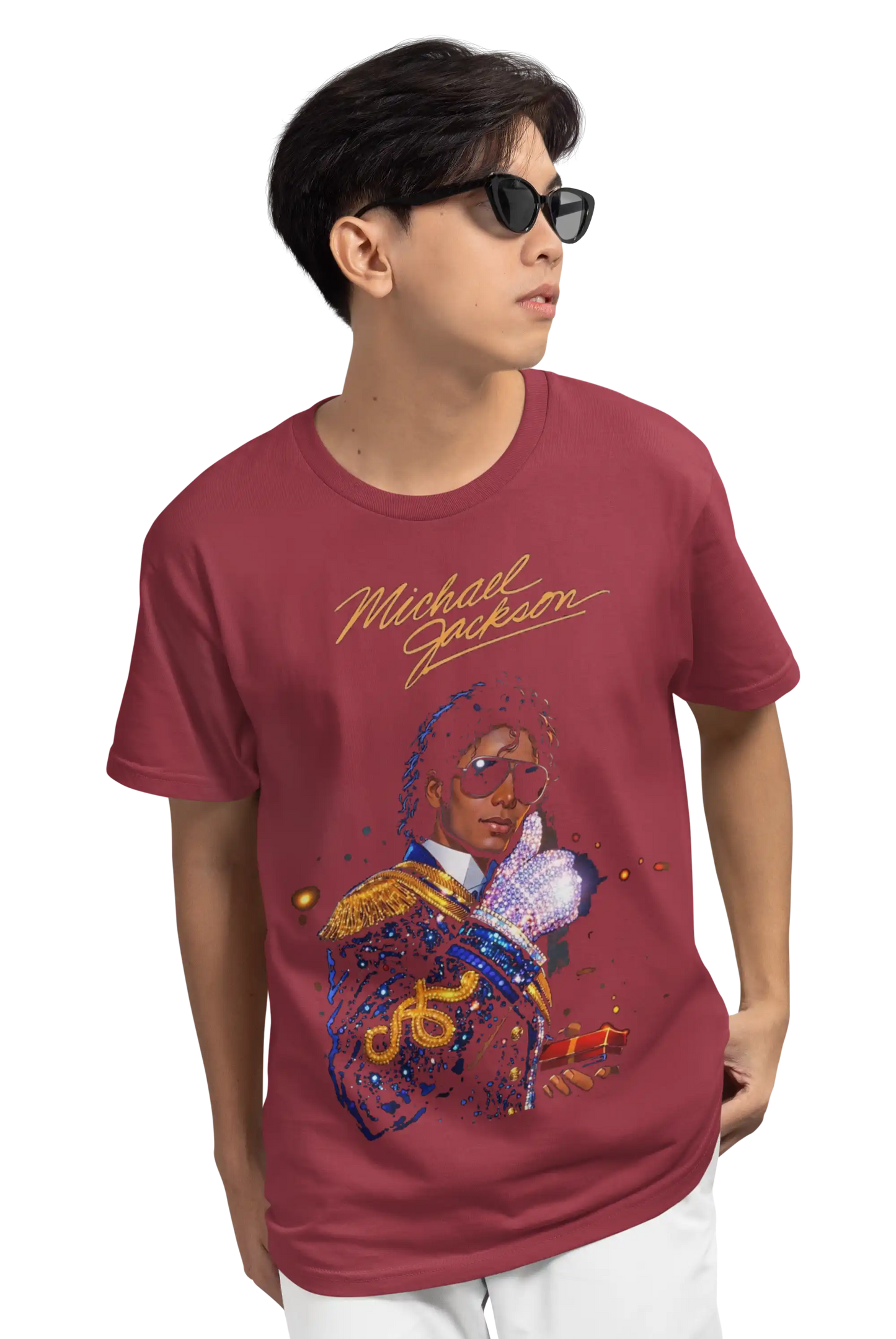 AWBlack Michael Jackson Signature Glove Vintage Portrait Music Graphic T-Shirt for Men | Premium 180 GSM 100% Cotton Printed Black Tee | Regular Fit, Oversize Fit & Plus Size Fit