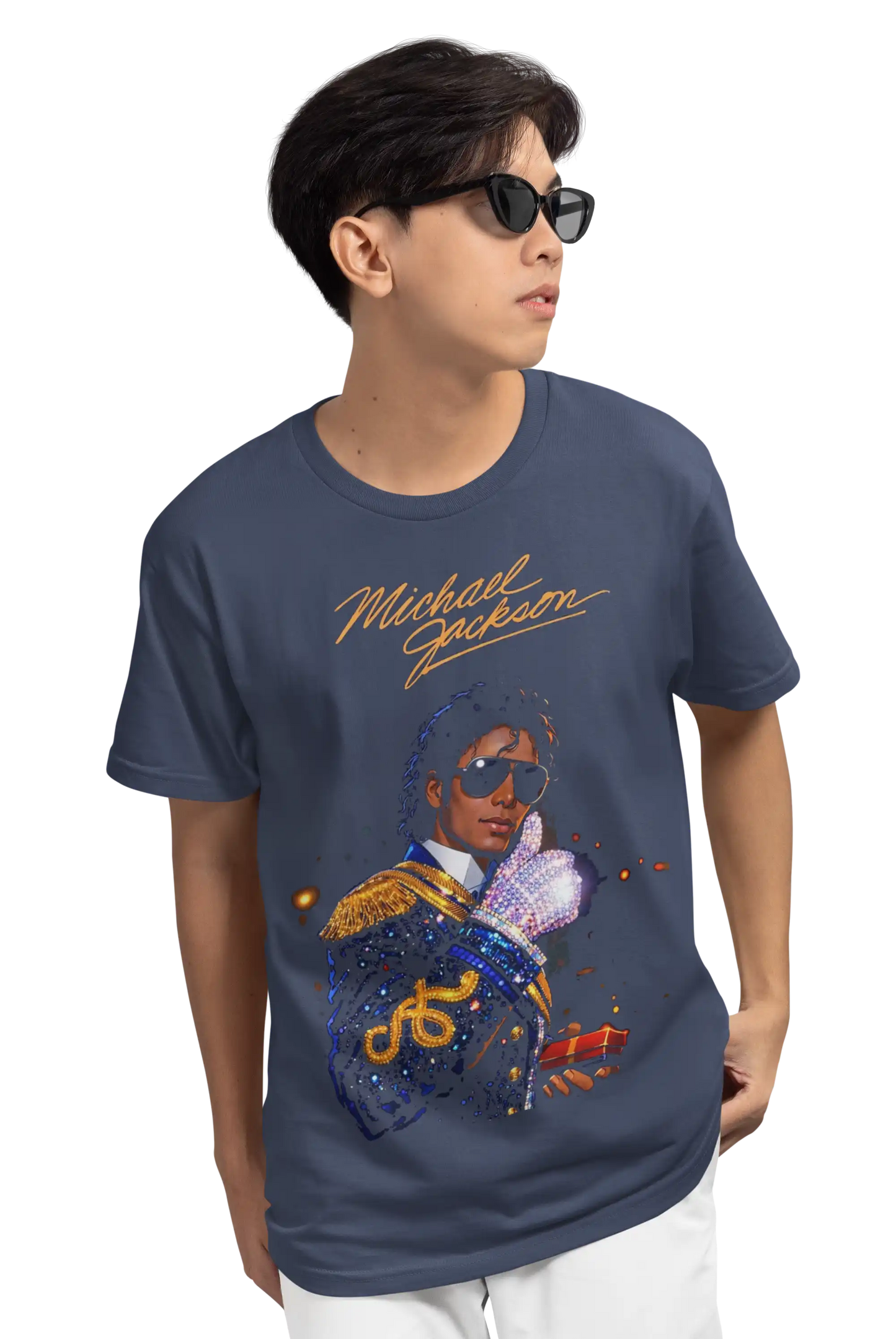 AWBlack Michael Jackson Signature Glove Vintage Portrait Music Graphic T-Shirt for Men | Premium 180 GSM 100% Cotton Printed Black Tee | Regular Fit, Oversize Fit & Plus Size Fit