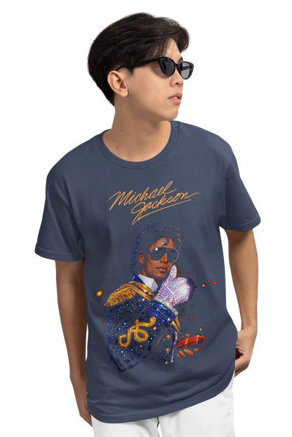 AWBlack Michael Jackson Signature Glove Vintage Portrait Music Graphic T-Shirt for Men | Premium 180 GSM 100% Cotton Printed Black Tee | Regular Fit, Oversize Fit & Plus Size Fit