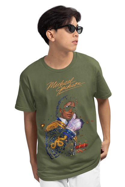 AWBlack Michael Jackson Signature Glove Vintage Portrait Music Graphic T-Shirt for Men | Premium 180 GSM 100% Cotton Printed Black Tee | Regular Fit, Oversize Fit & Plus Size Fit