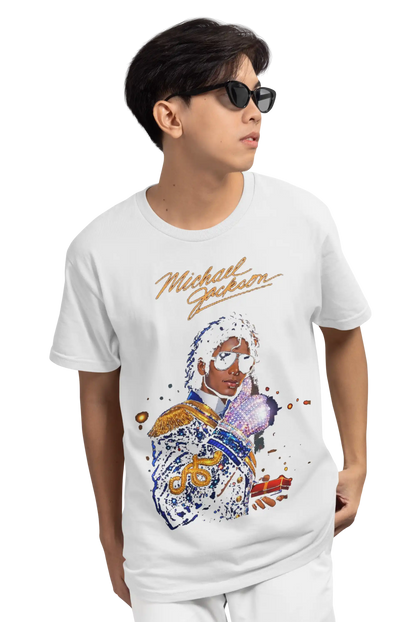 AWBlack Michael Jackson Signature Glove Vintage Portrait Music Graphic T-Shirt for Men | Premium 180 GSM 100% Cotton Printed Black Tee | Regular Fit, Oversize Fit & Plus Size Fit