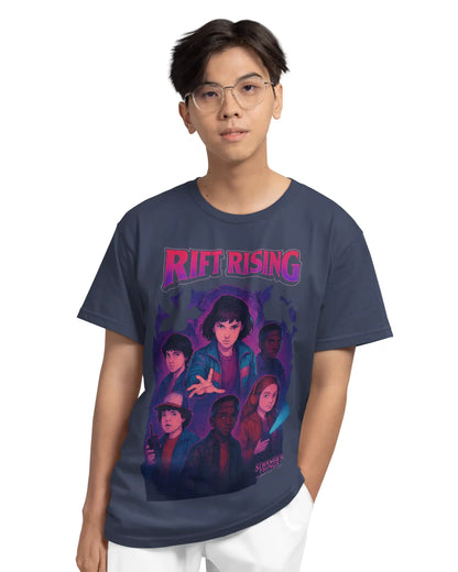 Stranger Things Hawkins Crew Multi-Fit T-Shirt | Rift Rising Graphic Tee | Regular, Oversized & Plus Size | 180 GSM | S–7XL